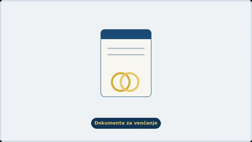 Ilustracija dokumenta sa venčanim prstenjem, simbol dokumentacije potrebne za venčanje