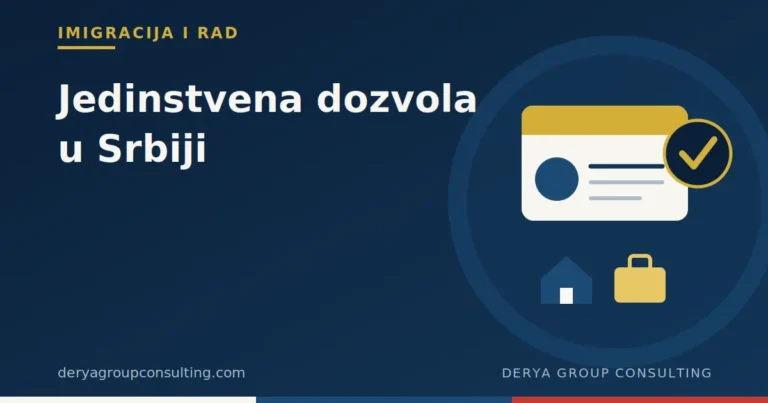 Lična karta sa oznakom potvrde i ikonicama kuće i kofera, simbol jedinstvene dozvole za boravak i rad