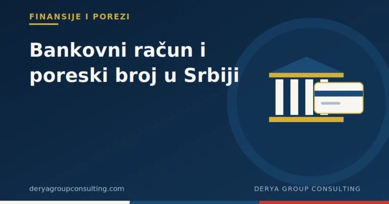 Ilustracija bankarske zgrade i platne kartice, simbol otvaranja računa u Srbiji