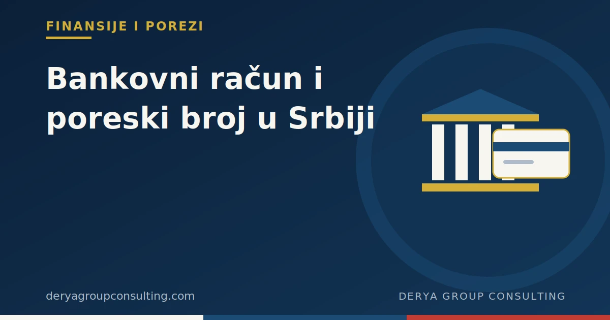 Ilustracija bankarske zgrade i platne kartice, simbol otvaranja računa u Srbiji