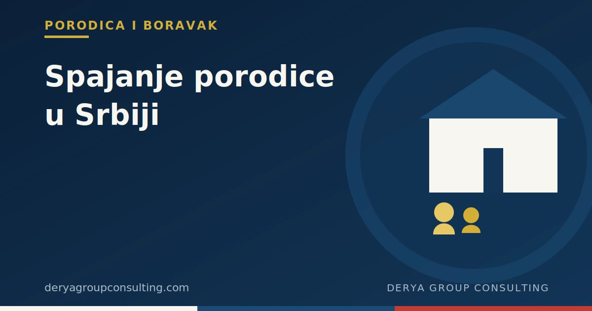 Ilustracija kuće i porodičnih figura, simbol spajanja porodice u Srbiji