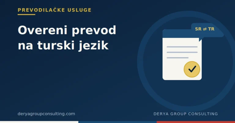 Dokument sa pečatom overe i simbolom prevoda između srpskog i turskog jezika