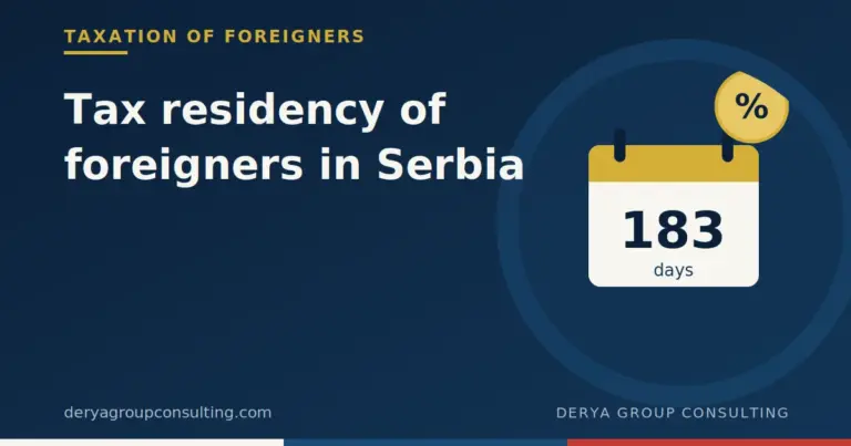 Illustration of a calendar marked 183 days and a percentage sign, symbolizing tax residency of foreigners in Serbia