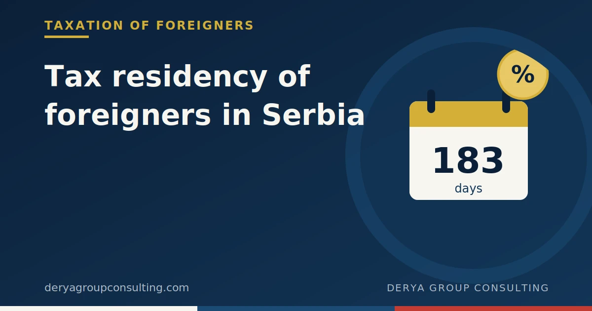 Illustration of a calendar marked 183 days and a percentage sign, symbolizing tax residency of foreigners in Serbia