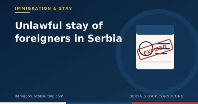 Illustration of a document with a red EXPIRED stamp, symbolizing unlawful stay of foreigners in Serbia